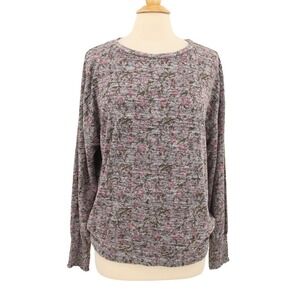 Lucky Brand Sweater womens M Floral Smocked Cuffs Soft Boho Cottagecore